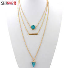 SHEEGIOR Bohemian Gold Chains Multilayer Choker Necklace Women Triangle Turquoises Pendants Long Necklaces Fashion Jewelry Gifts 2024 - buy cheap