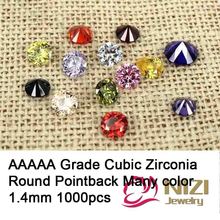 Pedras de zircônio cúbico, pedras da moda para acessórios de joias, 1.4mm, 1000 peças aaaaa, redondo, contas de zircônia cúbica, muitas cores 2024 - compre barato