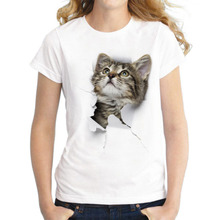 Charmed 3D estampado de gato Casual Harajuku mujeres Camiseta de manga corta de verano Casual cuello redondo blanco algodón Mujer Top Tee 2024 - compra barato