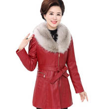 Autumn Fashion Women'S Short Washed Pu Leather Jacket Faux Fur Collar New Mid-Aged Ladies Black Red Leather Trench Coat A3887 2024 - buy cheap