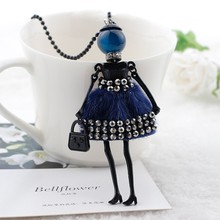 Women Ladies with Rhinestone Dress Doll Necklace plush cloth long stylish sweater chain jewelry accessories  free shippings 2024 - buy cheap