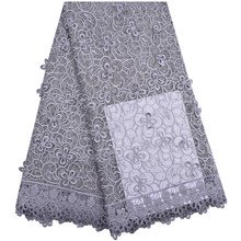 Hermosa tela de encaje de boda gris, flores 3D, telas de encaje francés africano para vestidos, cuentas de encaje de tul, tela nigeriana 1291 2024 - compra barato