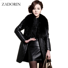 Winter Fashion Faux Leather Jacket With Large Fur Collar Women Black faux sheepskin coat Long Leather Jacket veste en cuir 2024 - buy cheap