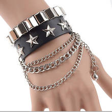 New Design Women And Men Braided Punk Style Genuine Leather Bracelet & Bangle With Multi Alloy Rivet Wide Cuff Pulseras 2024 - buy cheap