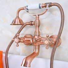 Antique Red Copper Brass Bathroom Tub Faucet W/Hand Shower Sprayer Clawfoot Mixer Tap Wall Mounted Kna341 2024 - buy cheap