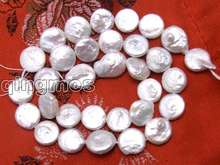 Qingmos 13-14mm Coin Round Natural White Pearl Beads for Jewelry Making DIY Necklace Bracelet Earring Loose Strands 14" los73 2024 - buy cheap