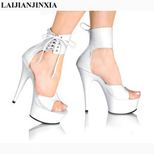 LAIJIANJINXIA-zapatos de plataforma de tacón alto fino de 15cm, calzado romántico Sexy con correa, para club nocturno, Pole Dancing, sandalias de Punta abierta, zapatos de baile 2024 - compra barato