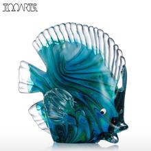 Стеклянная скульптура Tooarts Blue Tropical Fish, стеклянная скульптура для рыбы, современное искусство, подарок, художественное оформление для дома 2024 - купить недорого