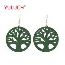 Yuluch brincos de madeira nacionais, mais recente, redondo, vazado, árvore da sorte, pingente para moda feminina, joias, presentes 2024 - compre barato