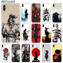 Samurai japonês silicone macio caso escudo do telefone para o iphone 13 12 11 pro x xs max xr 8 7 6 plus se 2020 coque 2024 - compre barato