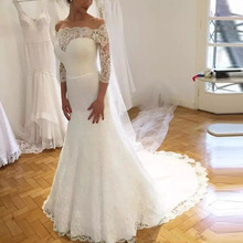 Sexy Mermaid Wedding Dresses 2019 Lace Three Quarter Sleeves Wedding Bridal Gowns Plus Size Robe De Mariage Free Shipping 2024 - buy cheap