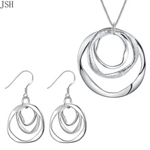 Wholesale silver color jewelry set fashion charm round circel pendant necklace Earring set for women lady wedding party LS009 2024 - buy cheap