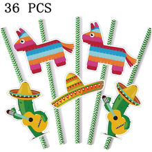 Canudos para decoração de festa com 36 peças, decoração de festa com cinco de mayo, cactus, sombrero, pinata, cartões de papel, canudo para aniversário 2024 - compre barato