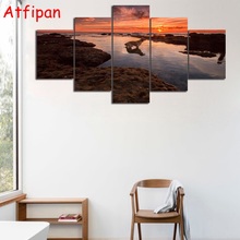 Cuadros en lienzo enmarcados para sala de estar estampados de perro decoración del hogar HD impreso 5 piezas océano atardecer póster arte de pared 2024 - compra barato