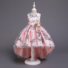 2019 new children's pink princess dresses mesh print trailing dress children performance dress 2024 - buy cheap