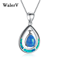Conjunto walerv de pingente gota d' água, colar feminino com imitação de cinco opala azul exclusivo, joia de casamento para presente 2024 - compre barato
