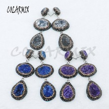 4 Pairs Mix color Geode stone earrings pave rhinestone earrings natural stone  Drop earrings   gift for lady  4888 2024 - buy cheap