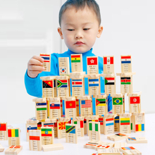 100pcs Wooden National Flag Domino Children Puzzle Funny Domino Game Learning Flags World Countries Educational Toys Gifts 2024 - buy cheap