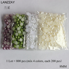 Free Shipping LANZZAY 800pcs 8MM Mix Color Half Round Flat Back Imitation Pearls DIY Craft Jewelry Garment Beads Decoration 2024 - buy cheap