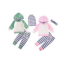 Conjunto de ropa con capucha y pantalones a rayas para bebé, conjunto de Sudadera con capucha y pantalón cosido, 3 piezas 2024 - compra barato