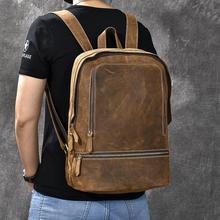 Cavalo louco primeira camada mochila masculino saco de computador sacos de escola couro genuíno do vintage dos homens mochila 2024 - compre barato