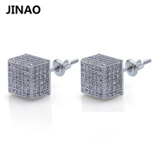 JINAO New Men Iced Out Square AAA CZ Gold Silver Color Stud Earrings Rhinestone Crystal  Fashion Hip Hop Jewelry Gift Party 2024 - buy cheap