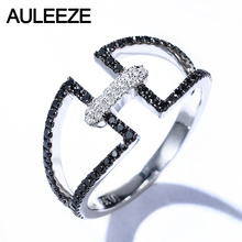 AULEEZE Personality Trend Real Diamond Rings For Women 18K Solid White Gold Black Diamond Ring Fine Jewelry 2024 - buy cheap