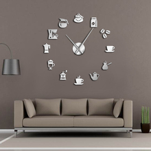 Coffee Mug Wall Art Coffee Shop DIY Giant Wall Clock Cafe House DIY Stickers Decorative Big Hands Frameless Large Clock Watch 2024 - buy cheap