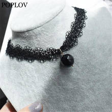 POPLOV Black White Lace Bijou Choker Charm Men Made Pearl Pendant Necklace Women Vintage Collar Jewelry Hollow Colar Jewellery 2024 - buy cheap