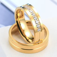 Moredear alianças de casamento de aço titânio 6mm, alianças de casamento da moda para amor 14kgp zircônia cz, anel de aço inoxidável 2024 - compre barato