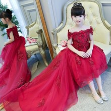 Kids Girls Trailing Red Lace Flower Party Ball Gown Prom Dresses Kid Girl Princess Wedding Children First Communion Dress 2024 - buy cheap