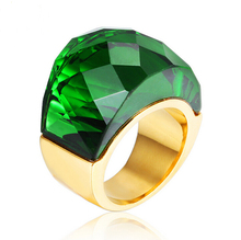 Anéis de cristal de aço inoxidável 316l, anéis de aço inoxidável para mulheres 6 cores pedra de vidro grande joias de anéis de casamento 2024 - compre barato