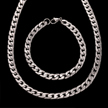Fashion Men Women Male 6mm White Stainless Steel Chains Flat Curb Necklace Bracelet Sets Customize 316L Jewelry Sets 2024 - buy cheap