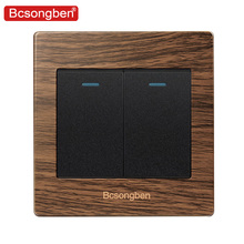 Bcsongben Luxury Push Button Wall Switch 2 Gang 2 Way  Light Switch Interruptor Brushed Wood grain Panel 10A AC 110~250V 2024 - buy cheap