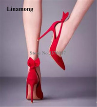 Women Charming Design Pointed Toe Suede Leather Stiletto Heel Back Bowtie Pumps Red Beige Cut-out High Heels Formal Dress Shoes 2024 - buy cheap