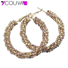 2017 Gold Color Flower Hoop Earrings for Woman Rhinestone Crystal Large Twisted Circle Earrings Fashion Jewelry E10009 2024 - buy cheap