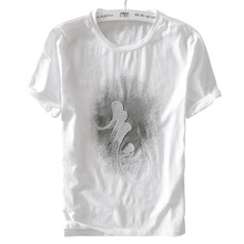 Camisa branca de t dos homens da marca de verão de linho sólida das Suehaiwe bordado t-shirt dos homens O-pescoço de manga curta de linho tshirt dos homens dropshipping 2024 - compre barato