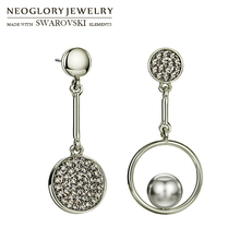 Neoglory Simulated Pearl & Czech Rhinestone Round Ball Long Dangle Earrings Brilliant Stylish For Lady Party Daily 2024 - buy cheap