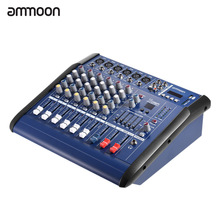 Ammoon 6 canais digital mic linha de mistura áudio console amplificador misturador de energia com 48v phantom power usb/sd slot para dj fase 2024 - compre barato