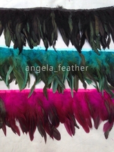 Free Shipping 10yard/color Coque Feather Trimming Fringe ,Turquoise, Black,Fuchsia,Red,Purple Rooster Hackle Feather Trim Fringe 2024 - buy cheap