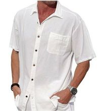 Men Short Sleeve White  Shirt Loose Casual Daily Shirt Breathable Soft Turn-down Collar Beach Holiday ShirtsTops 2024 - buy cheap