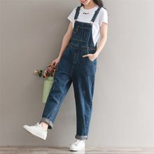 Mulheres denim macacão 2018 bib jeans macacão casual básico calças compridas tamanho grande lazer solto calças largas perna rompers zl6720 2024 - compre barato