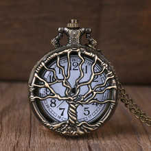 Новые часы унисекс в стиле ретро с бронзовым ажурным деревом, кварцевые карманные часы с цепочкой на цепочке, женские часы, подвеска, цепочка, подарок для мужчин CF1088 2024 - купить недорого