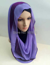 fancy chiffon scarf patched with shimmer fabric scarf hijab shawl 180cm X 65cm  fashionable 5 colors 5pcs/lot 2024 - buy cheap