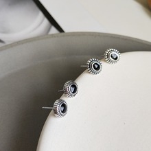 1 Пара Ретро женские 100% Аутентичные 925 серебро черная эмаль круглые/овальные серьги-гвоздики ювелирные украшения E211 2024 - купить недорого