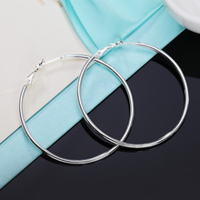 Women 100% 925 Sterling Silver Hoop Earring 40/50/60mm Round Circle Loop Gifts Box Packing Simple Silver Hoop Earrings 2024 - buy cheap