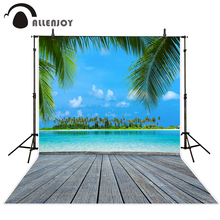 Allenjoy summer scenery photography backdrops blue sky wooden floor ocean kids photographic backgrounds for photo studio 2024 - buy cheap