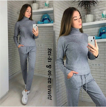 Traje de punto de moda para mujer, jersey de cuello alto y pantalones de dos piezas, gris, informal, Otoño, 2020 2024 - compra barato