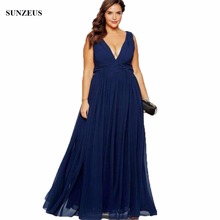 Simple Deep V-neck Navy Blue Mother Of The Bride Dresses Pleated Chiffon Long Wedding Party Gowns Free Shipping CM032 2024 - buy cheap