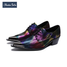Zapatos de tacón medio de piel auténtica para hombre, calzado Oxford con cordones, Punta puntiaguda, Brogue 2024 - compra barato